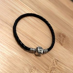 100% Authentic Black Leather Pandora Bracelet - 6.5”